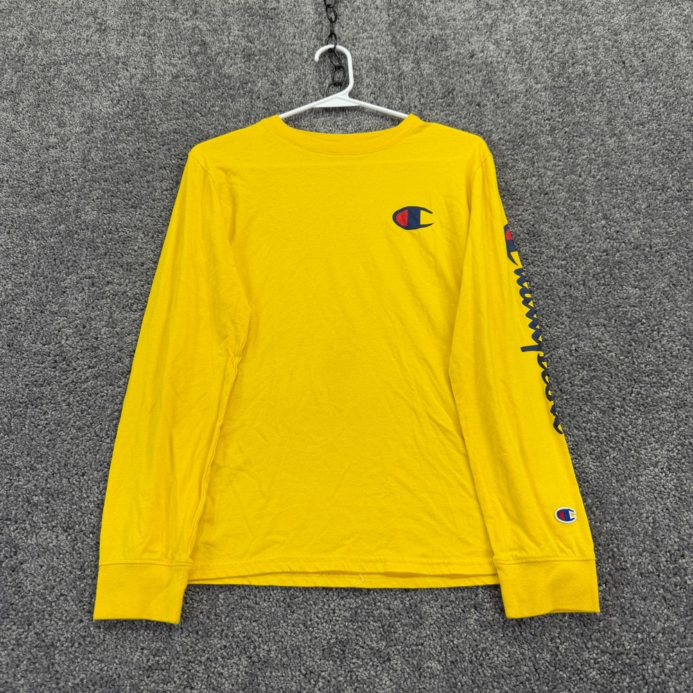 Champion Long Sleeve Shirt Boys Extra Large Yellow Script Logo Athletic Crewneck